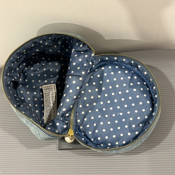 Japanese style make up pouch denim travel with pearl zipper - Picture 4 of 5